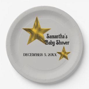 Baby Shower Gender Neutral Minimalist Gold Star Paper Plate