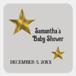 Baby Shower Gender Neutral Minimalist Gold Star Square Sticker