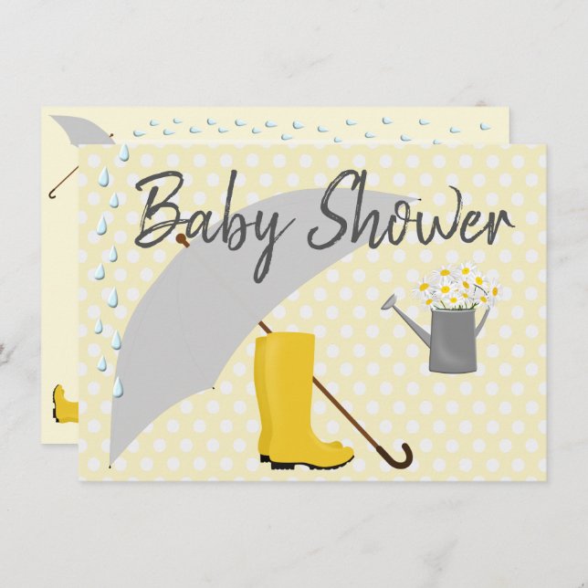 Baby Shower Gender Neutral Umbrella and Rain Boots Invitation (Front/Back)