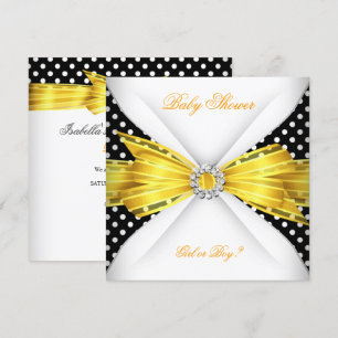 Baby Shower Gender Reveal Black Yellow White Spot Invitation