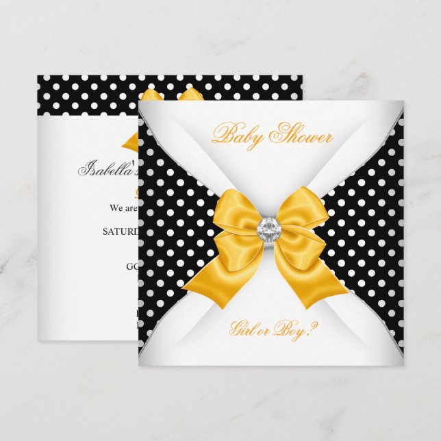 Baby Shower Gender Reveal Black Yellow White Spots Invitation (Front/Back)