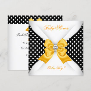 Baby Shower Gender Reveal Black Yellow White Spots Invitation