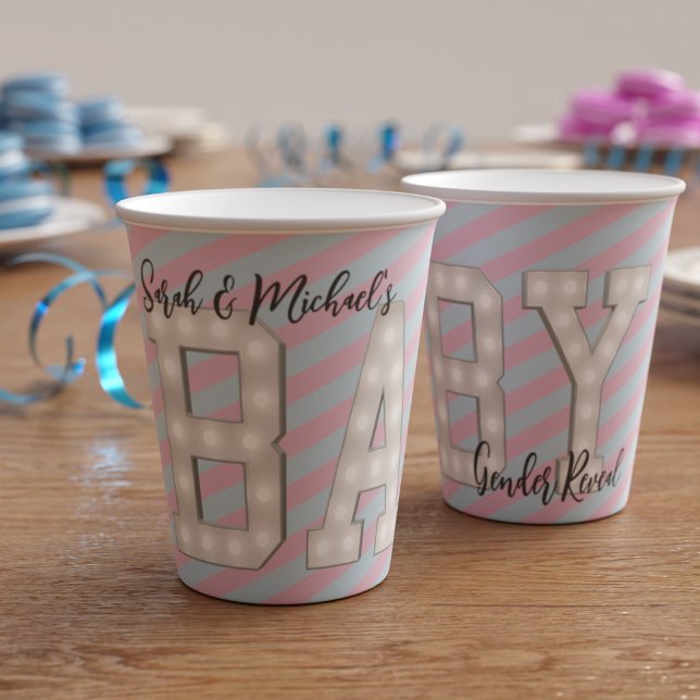Baby Shower Gender Reveal Paper Cup (Pink and Blue Gender Reveal paper cups with space for your name)