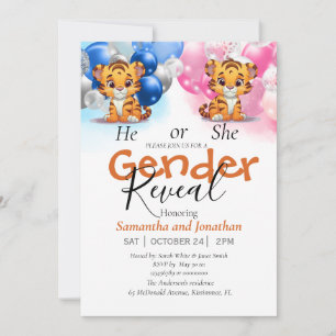 Baby Shower Gender Reveal Pink and Blue Balloons Announcement