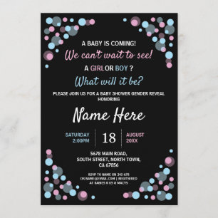 Baby Shower Gender Reveal Pink Blue Dots Invite