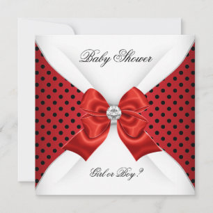 Baby Shower Gender Reveal Red Black White Spots Invitation