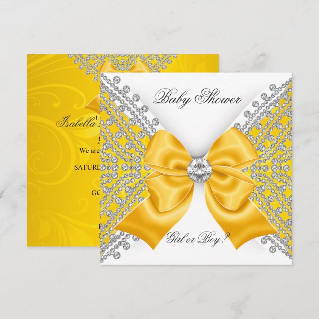 Baby Shower Gender Reveal Yellow White Invitation (Front/Back)
