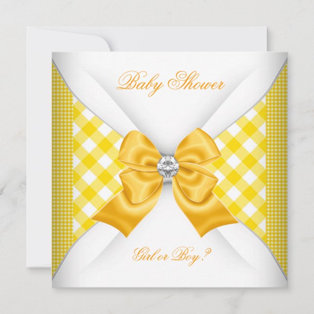 Baby Shower Gender Reveal Yellow White Invitation (Front)
