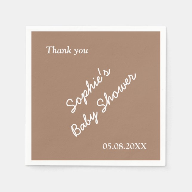 Baby Shower Gentle Brown Minimalist Paper Napkins (Front)