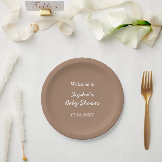 Baby Shower Gentle Brown Minimalist Paper Plates (Wedding)