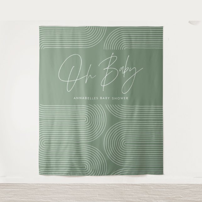 Baby shower geometric modern sage green elegant tapestry (Front)