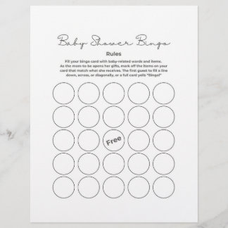 Baby Shower Gift Bingo Game Custom Letterhead