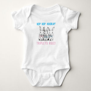 Baby Shower Gift, Easter Bunnies, Mixed Triplets, Bodysuit