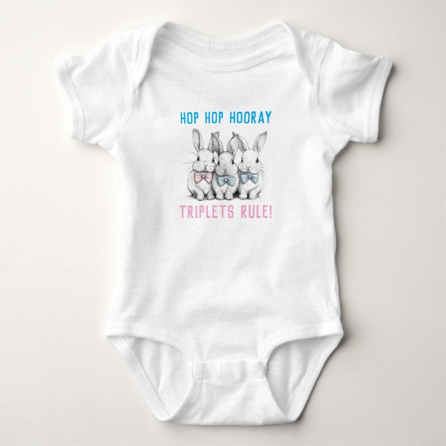 Baby Shower Gift, Easter Bunnies, Mixed Triplets, Bodysuit (Front)