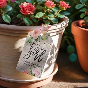 Baby Shower Gift Flowers Rustic Wood String Lights Gift Tags