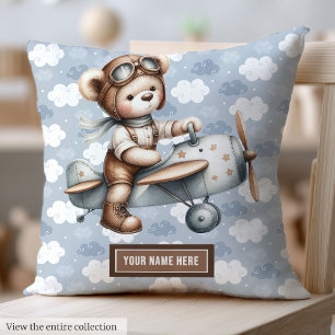 Baby Shower Gift Personalised Teddy Bear Pilot Cushion