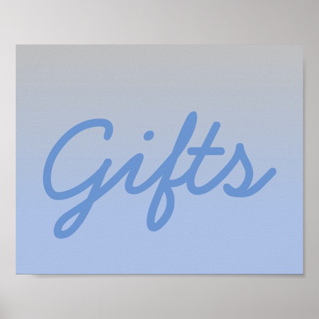 Baby Shower Gift Table Poster Ombre Blue Silver (Front)
