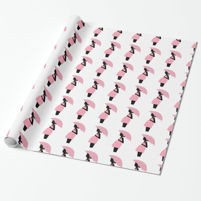 Baby Shower Gift wrap, pink black pregnant mother Wrapping Paper (Unrolled)