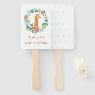 Baby Shower Giraffe Floral Wreath Personalised Hand Fan