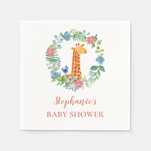 Baby Shower Giraffe Floral Wreath Personalised Napkin