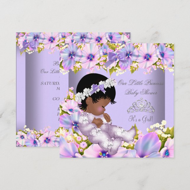Baby Shower Girl African American Purple Princess Invitation (Front/Back)