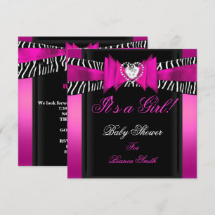 Baby Shower Girl Baby Hot Pink Black Zebra Invitation