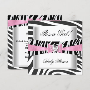 Baby Shower Girl Baby Pink Black White Zebra Invitation