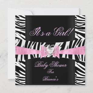 Baby Shower Girl Baby Pink Black White Zebra Invitation