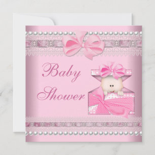 Baby Shower Girl Baby Pink Gift Pearl Lace Invitation