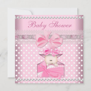 Baby Shower Girl Baby Pink Gift Spot Pearl Lace Invitation
