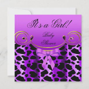 Baby Shower Girl Baby Purple Black Animal Print Invitation