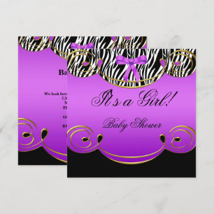Baby Shower Girl Baby Purple Black Zebra Invitation