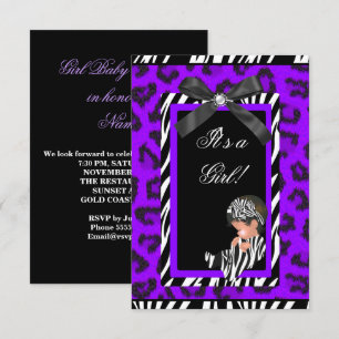 Baby Shower Girl Baby Purple Black Zebra Invitation