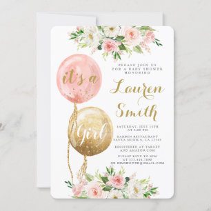 Baby shower girl balloons Invitation