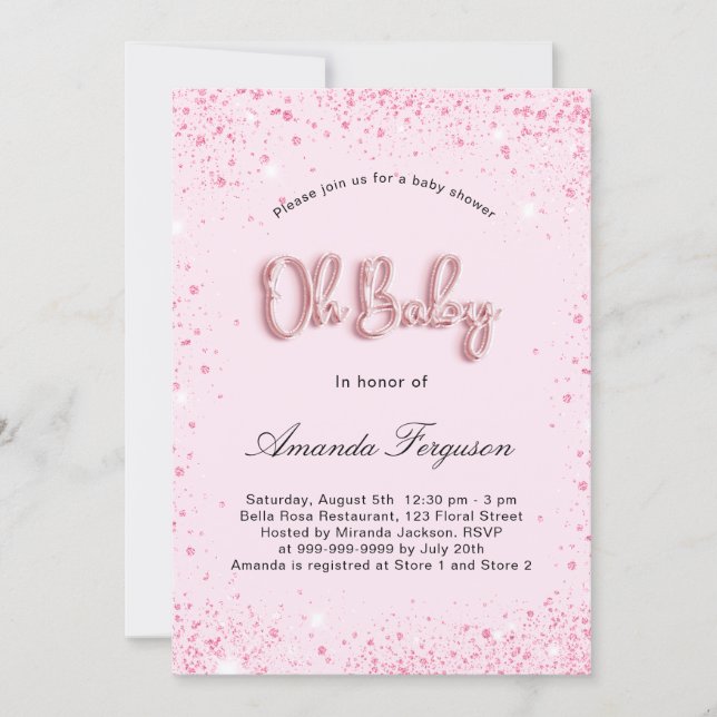 Baby Shower girl blush pink glitter sparkles Invitation (Front)