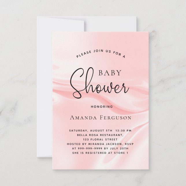 Baby shower girl blush pink satin silk invitation (Front)