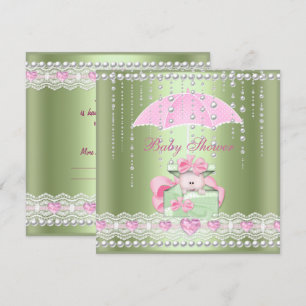 Baby Shower Girl Boy Baby Pink Mint Umbrella Pearl Invitation