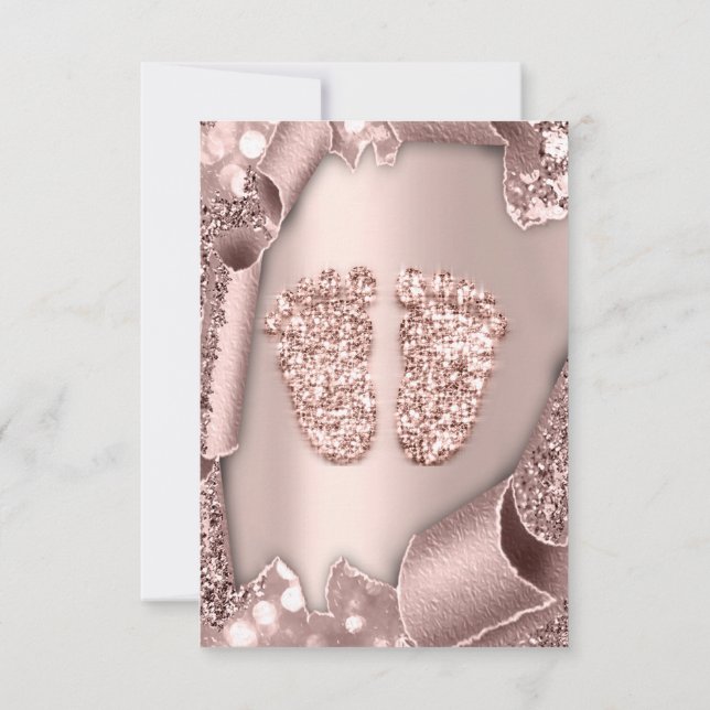 Baby Shower Girl Boy Feet  Glam Rose Gold 3D Effec Invitation (Back)