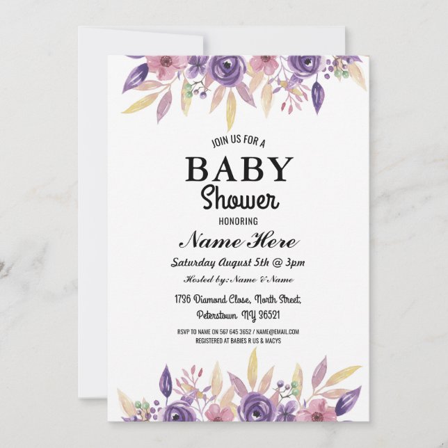 Baby Shower Girl Boy Gender Reveal Floral Invite (Front)
