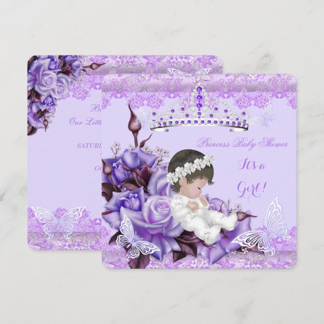 Baby Shower Girl Butterfly Lilac Lavender Rose Invitation (Front/Back)