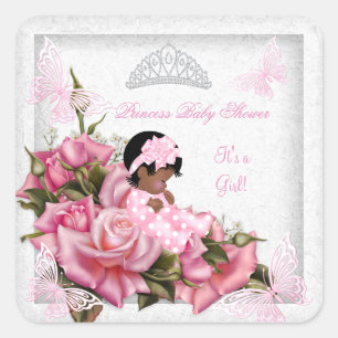 Baby Shower Girl Butterfly Pink Rose Baby AA Square Sticker