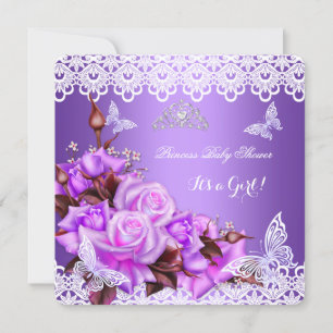 Baby Shower Girl Butterfly Purple Pink Lilac Roses Invitation