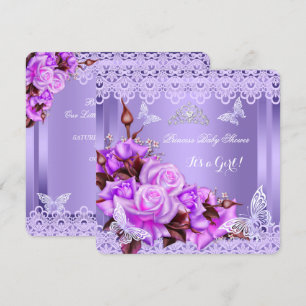 Baby Shower Girl Butterfly Purple Pink Roses 2 Invitation
