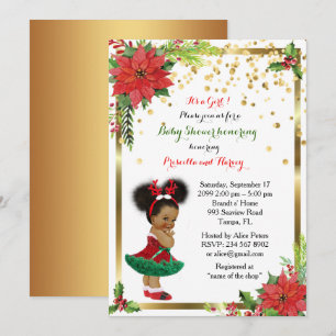 Baby Shower GIRL, Christmas,white & gold_Ebony Invitation