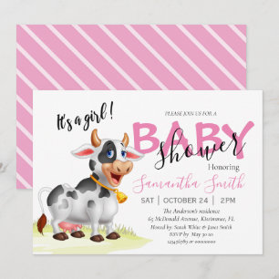 Baby Shower, Girl Cow Pink Invitation