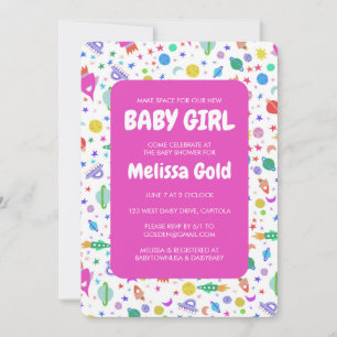 BABY SHOWER GIRL Cute Space Rockets Pattern CUSTOM Invitation