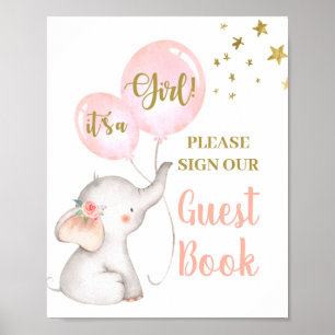 Baby Shower Girl Elephant Guest Book