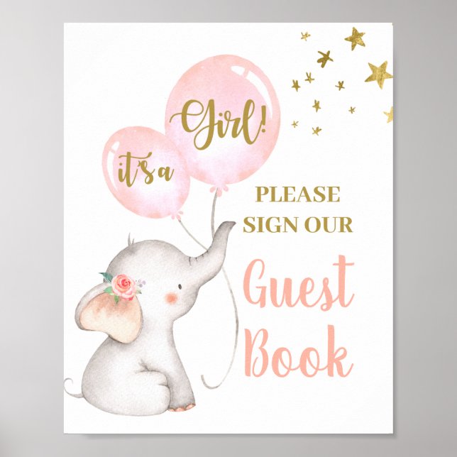 Baby Shower Girl Elephant Guest Book (Front)