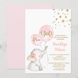 Baby Shower Girl Elephant Invitation