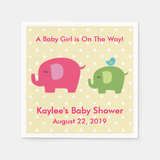 Baby Shower Girl Elephant Polka Dot Napkins